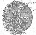 A man spading in a landscape; Jahweh-tetragram; a laurel-branch and a palm-branch as frame