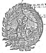 A man spading in a landscape; Jahweh-tetragram; a laurel-branch and a palm-branch as frame