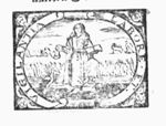 A standing woman (Vigilance) holding an oil-lamp and an open book, at her side a crane holding a stone in its claw; in the background: agricultural activities: ploughing and mowing; frame decorated with cherubs