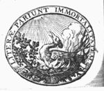 Phoenix looking at the sun; banderole with inscription as frame