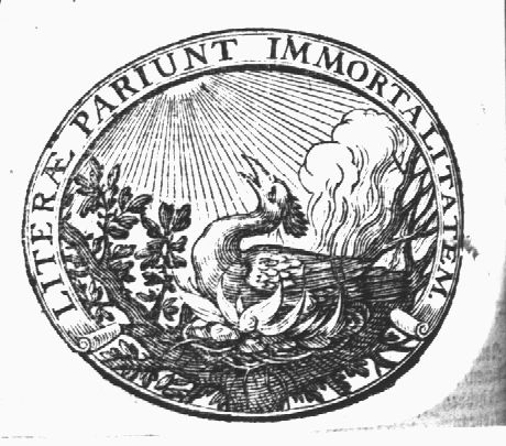 Phoenix looking at the sun; banderole with inscription as frame