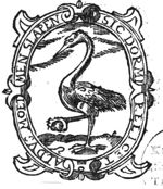Crane holding a stone in its claw; decorated frame