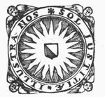 Symbol of Utrecht university: coat of arms surrounded by the sun; frame with cherubs