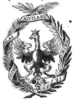 A crowned eagle framed by an olive-branch and a palm-branch; an inscribed banderole