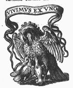 Pelican feeding its young with its own blood; banderole with inscription