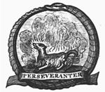 Salamander in a fire, encircled by Ouroboros; inscribed banderole