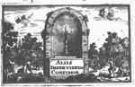 Forest with a burning candle in a ruin (niche); forest workers (used symbolically?), planting trees, cutting and sawing wood and spading, surround the niche; a broken column