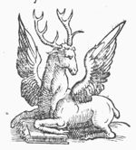 Winged deer, lying on a book
