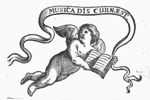 A cupid holding an open book; banderole