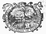 Christ standing on a fountain (Dutch: 'fontein') in a garden setting, shedding his blood; decorated frame of inscribed banderole and mascarons and monogram "C.F."