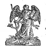 An angel holding a scythe and an open book