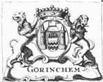 Crowned coat of arms of Gorinchem, held by two lions