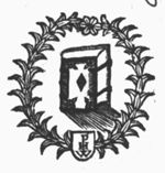 Book, a bible, framed by a wreath with a shield with the initials "H.P.W."