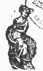 Sitting woman blowing a trumpet (Fame)
