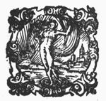 A woman holding a sail (Fortuna or Occasio); landscape with sun; decorated frame