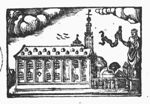 The 'Academiegebouw' of Leiden University; a statue of a standing woman holding an armillary sphere in one hand and a smaller statue (representing a person holding a banderole) in the other hand