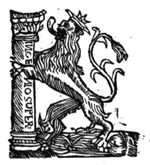 A column held by a crowned lion