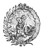 A man spading, in a landscape; Jahweh-tetragram; a laurel-branch and a palm-branch as frame