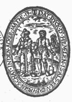 'The Kingdom of Heaven is like treasure hidden in a field': a man digging for a treasure, in the background, and speaking with the man from whom he wants to buy the field, in the foreground; coat of arms of Delft in the frame