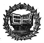Open book with notation of music; wreath of branches as frame