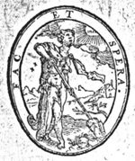 A man spading, in a landscape; Jahweh-tetragram