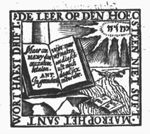 Open book, catechism, resting against a pillar; open book on a beach(?), both with text, Jahweh-tetragram