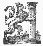 A column held by a crowned lion