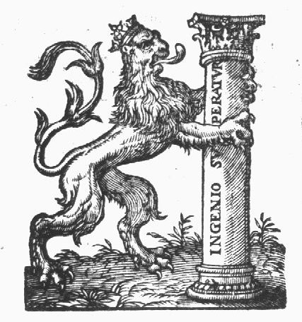 A column held by a crowned lion