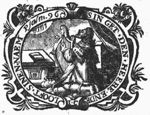 David as psalmist, playing the harp, kneeling in front of a table with an open book; Jahweh-tetragram; decorated frame; initials "I.C"