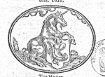 Unicorn holding the coat of arms of Hoorn (hunting horn; Dutch: 'hoorn'); tree-stump