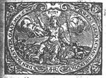 'Roman' soldier raising his right hand, holding a palm-branch in his left, seated amidst spoils of war (Dutch: 'schat'): helmet, shield, vessel, money-bag, crown, lute, flute, treasure-chest, open book; Jahweh-tetragram above his head; frame decorated with cherubs; monogram "A.H.R."