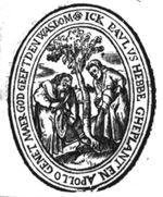 St. Paul setting out a tree (spading), St. Apollos watering it