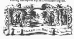 One man spading, another man sowing(?), in a forest (Dutch: 'bos'); banderole with inscription; decorated frame