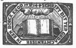 Open book on a lectern, cloud above; decorated frame