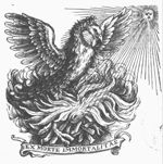 Phoenix looking at the sun; banderole with inscription