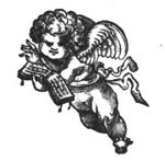 A cupid holding an open book with musical score