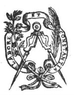 Compasses, knotted branches and inscribed banderole