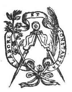 Compasses, knotted branches and inscribed banderole