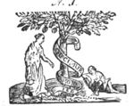 A tree with a woman carrying an oil-lamp(?) and a man, sitting on the ground; a banderole