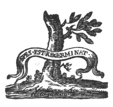 Sprouting tree trunk; banderole