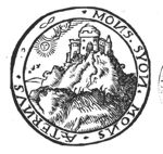 Castle on mount Zion; sun represented as a face; birds
