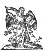 An angel holding a scythe and an open book