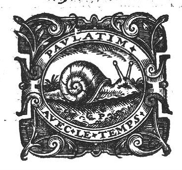 A snail; frame decorated with branches