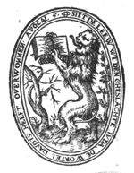 The book with the seven seals is held by the lion of Juda, standing on its hind legs