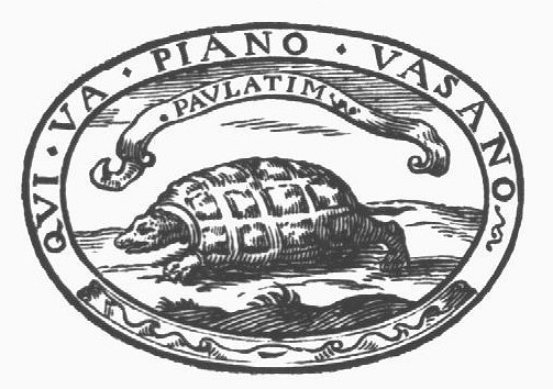 Turtle; banderole with inscription