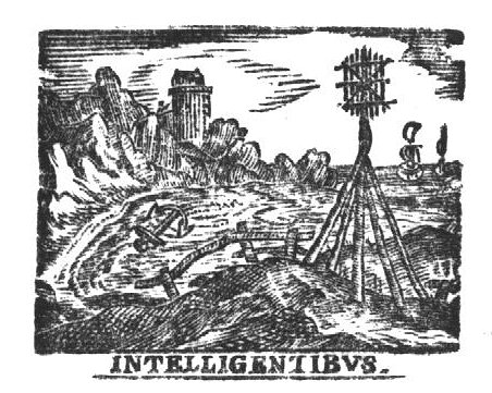 Rocky coast with ship, beacon-light, anchor