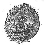 A man spading, in a landscape; Jahweh-tetragram; a laurel-branch and a palm-branch as frame
