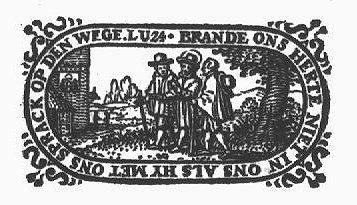 The journey to Emmaus: the two men meet Christ; in the background: the supper at Emmaus; decorated frame