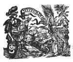 Minerva (Aegis, helmet) holding an open book, surrounded by various objects: books, globe, Jacob's staff and Ceres (cornucopia, corn in the hair, holding a sheaf of corn); in the background: harvest; banderole with inscription