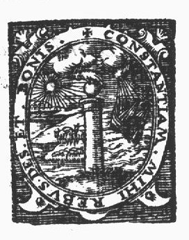 The hand of God (left hand!) puts a heart on a pillar (Constancy), storm threatening a sailing-ship at sea; a sunny meadow with sheep; decorated frame